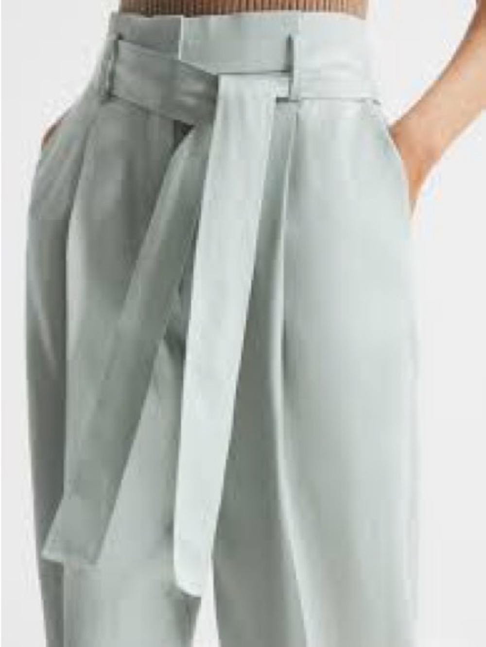 Reiss High-Rise Wide-Leg belted Trousers in Sage Green size 10 - Picture 3 of 7